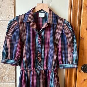 Vintage KC PETITES Plaid Button-Up Dress 👗 Colorful Small
